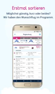 Flüge sortieren auf dem Android Smartphone