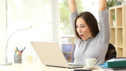 happy woman laptop